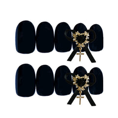 ENDRRFFLA 24pcs Black Gold Bow Banquet Fake Nails Full Covered Gorgeously Dressed Finished Nail Art 2022 Design New Decoration