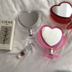 2022 Acrylic Double Side Makeup Mirror Cute Heart Shaped Cosmetic Mirror Transparent Base Home Bedroom Desktop Make Up Mirror