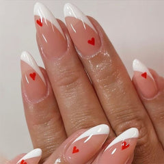 YICKYUE - 24pcs Almond Fake Nails Red Love Heart Pattern Artificial Nail Patch for Girl Women Wearable Fake Nails Valentine's Day Gifts