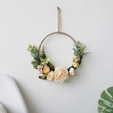 Hoop Wreath Artificial Flower and Vine Wreath Garland Hanging Pendant for Christmas Wall Decor Wedding Backdrop