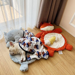 Luxury Cartoon Dog Bed Flannel Summer Spring Warm Puppy Beds for Small Puppy Cats Pets Elephant Fox Animals Kennel Washable Sofa