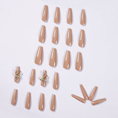 Milk tea color decorated false nails inlaid pearl rhinestone cross pendant wear manicure fake nail nail patch TN
