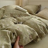 YICKYUE - Green Floral Bedding Set Vintage Duvet Cover Set With Pillowcases Single Twin Double Sheet Bed Home Decor Bed Linen Set For Home