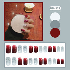 24Pcs Short False Nails Coffin Nude Pink Design Artificial Ballerina Fake Nails With Glue Full Cover Nail Tips Press On Nails