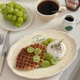 YICKYUE - Creative 8 Inch Retro French Simple Letter Beige Oval Ceramic Western Food Fruit Plate Cake Breakfast Plate Plate Sets