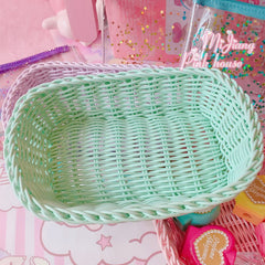 W&G Candy Color Rattan Tabletop Sundries Storage Frame Throw Resistant Woven Basket Home Cosmetics Snacks Nuts Fruit Basket