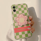 Pastel green ins pink Peach blossom stand holder soft silicone phone case for iphone 11 12 mini pro max x xr xs max 7 8 plus
