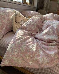 YICKYUE - Romantic sweet pink flower bedding set girl,twin full queen kawaii floral cotton home textile bed sheet pillow case quilt cover