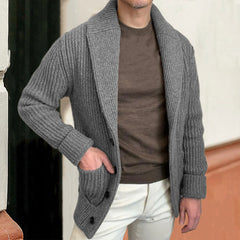 Hearujoy Vintage Fashion Men Knitted Cardigan Sweater Autumn Winter Warm Lapel Knitting Coat Casual Solid Slim Fit Knit Jacket Streetwear