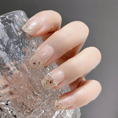 Japanese Nails 24PCS Fake Nails With Glitter Shiny Rhinestones Nail Acrylic Sweet Full Coverage Press On Nails Free Shipping
