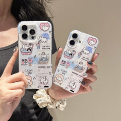 YICKYUE - ins Sparkling Cute Cartoon Little White Dog Star Blue Grid Pattern Phone Case for iPhone 16 15 14 13 Pro Max Back Cover Fund