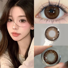 YICKYUE - 1 Pair New Korean Lenses Colored Contact Lenses With Degree Myopia Lenses Soft Beautiful Pupil Brown Contact Make Up