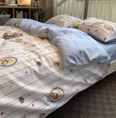YICKYUE - Cute cartoon bear blue stripes bedding set 1.2 1.5 1.8,twin full queen cotton home textile bed sheet pillow case quilt cover