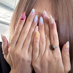 YICKYUE - 10Pcs Almond Handmade Press On Nails Fake Nail Full Cover Metallic Glitter Spice Girl French Design Manicure False Nails