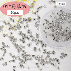 50Pcs/Bag Quality Gold /Silver Sparkle Mini Flatback Diamonds For Nails Decoration Horse Eyes Water Drop Shaped Deisgner Charms