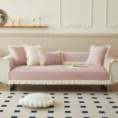 Yickyue New Solid Color Super Soft Plush Lotus Leaf Skirt Sofa Cushion Korean Style Small Fresh Non-slip Sofa Cushion Towel