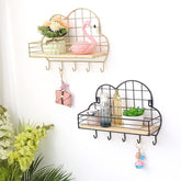 Nodic Creative Cloud Wall Hanger Wrought Iron Wall Mounted Home Decoration Bathroom Bedroom Wooden Storage Shelf Handbag Holder