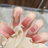 Gradient Press On Nails 24Pcs Color Changing Design Gentle Pink False Nail 3D Peach Heart Fake Nail for Girl Free Shipping Item