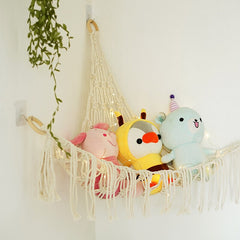 Animal Toy Macrame Shelf Wall Hanging Large Macrame Toy Hammock Organizer Display Holder Net for Kids Bedroom Nursery Decor