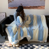 YICKYUE - Stripe Double-Layered Warm Throw Blanket - Soft, Reversible, Machine Washable, All-Season Cozy Fleece for Couch & Bed,