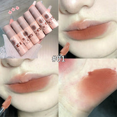 Yickyue Nued Pink Matte Lip Gloss Non-Stick Cup Soft Mist Lip Mud Waterproof Lasting Moisturizing Sexy Lipstick Lips Makeup Cosmetics