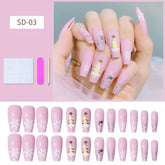 24Pcs/Box Pink Christmas Ballerina False Nails With Manicure Tools Winter Snowflakes Acrylic Press On Full Cover Fake Nail Tips