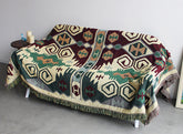 YICKYUE - Boho Green Pattern Flower Cotton Woven Thread Throw Blankets Bed Cover Carpet Camping Travel Beach Sofa Leisure Cover