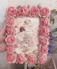 YICKYUE - Rose Pink Shape Resin Picture Frame, American 7 Inch Flower Photo, Creative Light, Luxury Set Up, Idyllic Lady, Home Decor