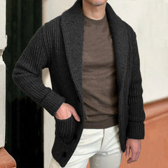 Hearujoy Vintage Fashion Men Knitted Cardigan Sweater Autumn Winter Warm Lapel Knitting Coat Casual Solid Slim Fit Knit Jacket Streetwear