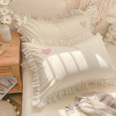 Cilected Ins Cartoon Applique Embroidered Cotton Pillowcase Simple Envelope Type Lotus Leaf Lace Pillowcase Cushion Cover Decor