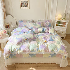 Yickyue Korean version of the four seasons universal cotton four-piece princess style bed sheet quilt cover tatami quilted quilting