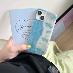 YICKYUE - Summer Seaside Blue Fishes Cartoon Phone Case For Iphone 14Pro 14 15ProMax 15 13 12 Pro Max Cute Love Heart Pin Pendant Cover