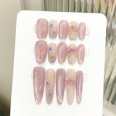 YICKYUE - 10pcs Handmade Press on Nails Sweet Pink Cat Eye Fake Nail Tips Reusable Wearable Sweet Girl 3D Bow Design Korean False Nails