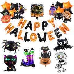 128Pcs DIY Orange Black Halloween Balloon Garland Arch Black Cat Bat Pumpkin Mummy Foil Balloons Halloween Boo Party Decorations