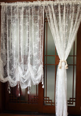 200*230cm Rural Sheer Curtain Lace, Hollow Balloon Blind, Vintage Curtain Valance, Finished Cafe Curtain Sheer for Home Hotel