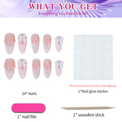 YICKYUE - 24pcs almond nails, press nails, artificial nails, Y2K nails, acrylic nails, for women and girls daily wear, reusable, removable
