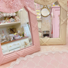 YICKYUE - European Resin Mirror Retro Princess Style Bow Rose Relief Mirror Home Decoration Desktop Ornaments Background Wall Decor Mirror