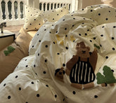 YICKYUE - Fashion cute embroidery bear polka dot bedding set,twin full queen lovely cotton home textile bed sheet pillow case quilt cover