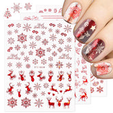 3D Rose Gold Nail Stickers Snowflakes Red Christmas Gifts Nail Art Decals Sliders Glitter Foils Winter Decorations TRSTZG050-058