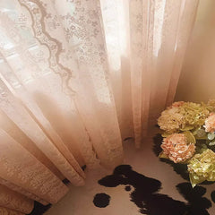 2PCS French Rustic Lace Pink Sheer Curtain For Luxurious Living Room, Princess Room, Balcony Drapes,Home Window Curtains