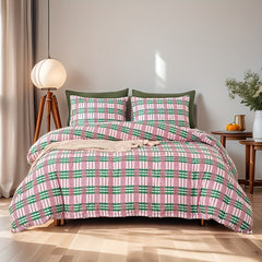 YICKYUE - Pink Gingham Grid Duvet Cover Set Twin Plaid Boho Comforter Cover Blue Yellow and 2 Standard Pillow Cases Soft Lightweight Breathable Bedding Set for Women Girls