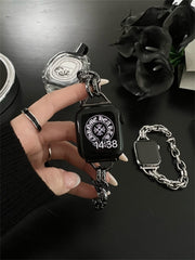 New Couple Metal Single Row Chain Strap For Apple Watch 41mm 45 38 42 44 40 mm Girl Fashion Metal Strap For iWatch 7 6 5 SE 4 3