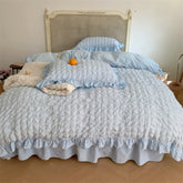 Yickyue Korean-style Seersucker Folds Washed Cotton Bedding Set Flat sheet/Bed Skirt Duvet Cover Set(1.5/1.8/2.0m Size,4pcs,7 Colors)