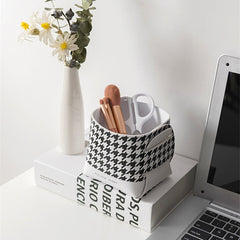 Shoe Cabinet Entrance Key Desktop Storage Box PU Leather Houndstooth Cosmetics Brush Lipstick Jewelry Storage Sundries Basket