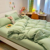 Solid Bedding Set Soft Flat Sheets Duvet Quilt Cover Pillowcase Bed Linen for Single Queen Full Size Home Textiles