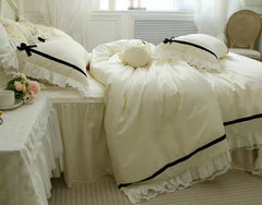 YICKYUE - French elegant fairyfair lace bedding set,full queen king vintage ruffled solid home textile bedspread pillow case duvet cover