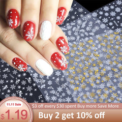 12pcs Gold Silver Christmas Stickers For Nails Winter Snowflake Adhesive Decals New Year Nail Art Decoration Slider LATY/SMY-1