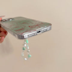 YICKYUE - Korean ins Gradient Green Cartoon Red Line Bow Butterfly Bracelet Phone Case for iPhone 16 15 14 13 Pro Max Back Cover Fund