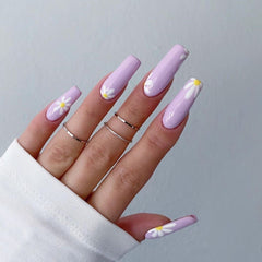 Daisy Detachable False Nails Sweet Simple Decals French Fake Nails with designs Beauty Ballerina Nail Tips Art for Women