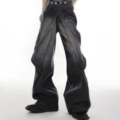 Hearujoy Hip Hop American Vintage Jeans Men Heavy Industry Used Wash Denim Pant Deconstruct Cut Design Variable Flared Trousers Unisex